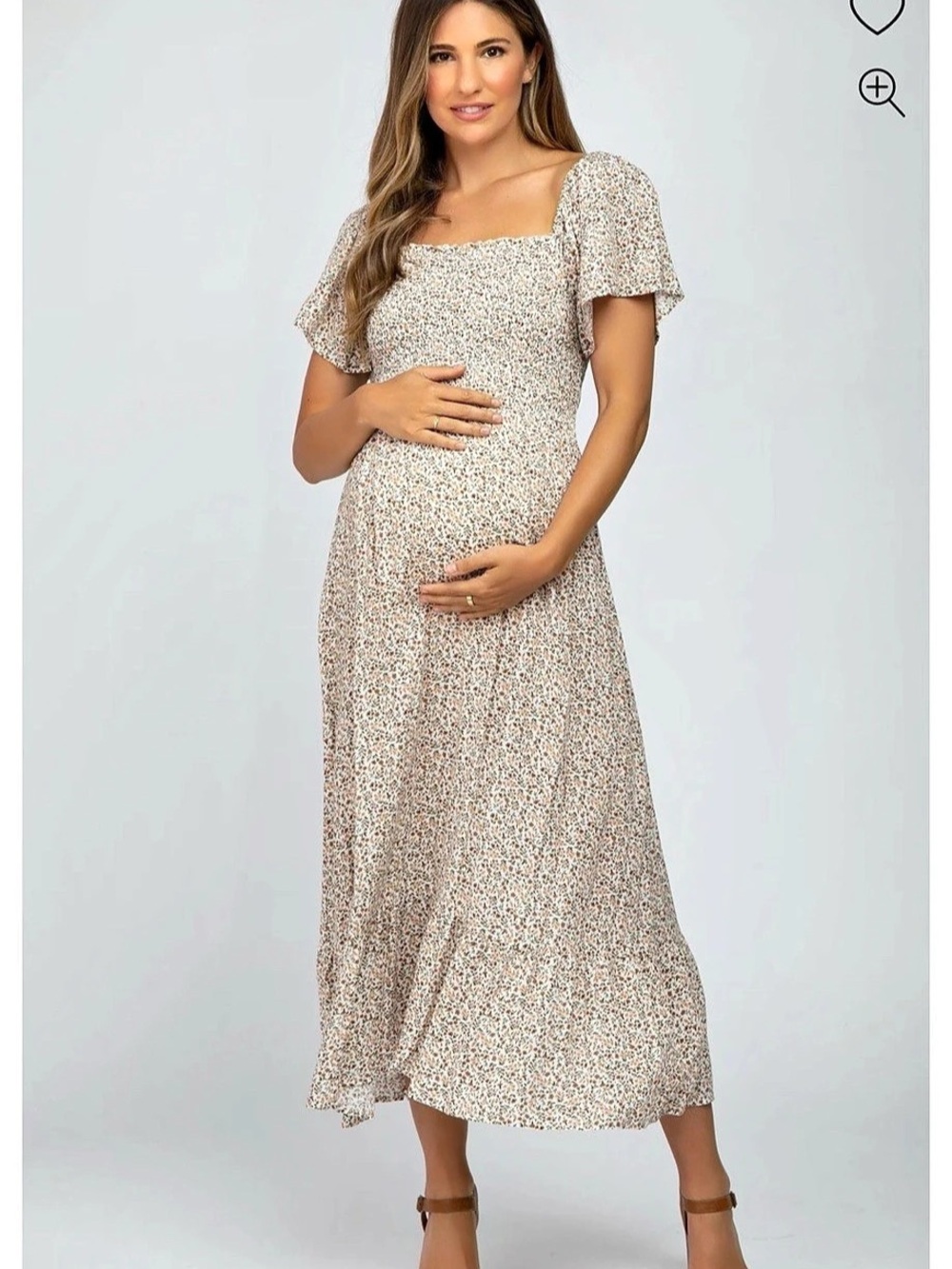PinkBlush Ivory Floral Smocked Maternity Maxi Dress - Small -NWOT